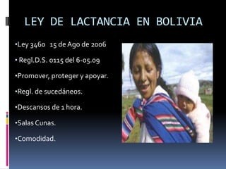LEY DE LACTANCIA EN BOLIVIALey 3460   15 de Ago de 2006