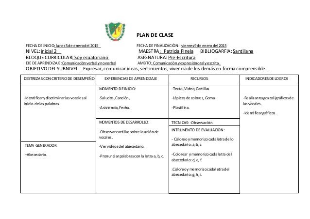 plan de clase 5 al 9 de ener formato para planeacion de clase