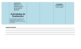 OBSERVACIONES:_________________________________________________________________________________
________________________________________________________________________________________________
________________________________________________________________________________________________
________________________________________________________________________________________________
totalmente
diferente. el
primero que lo
arme será el
ganador
Actividades de
finalización
Se resolverán las guías en las
cuales deber marcar con un
triangulo si vivo y con un circulo
si es inerte
HUMANOS
Estudiantes de
primer grado
 