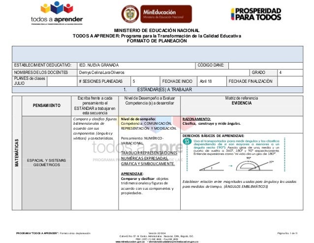 Planeacion Modelo De Plan De Clase Del Ministerio De