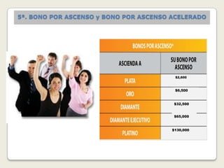 5ª. BONO POR ASCENSO y BONO POR ASCENSO ACELERADO




                                         $2,600



                                         $6,500


                                        $32,500


                                        $65,000


                                        $130,000
 
