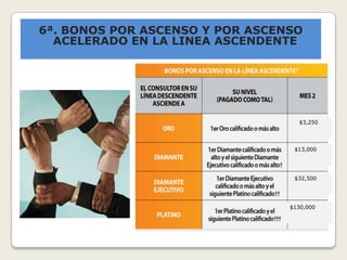 6ª. BONOS POR ASCENSO Y POR ASCENSO
  ACELERADO EN LA LINEA ASCENDENTE




                                   $3,250




                                  $13,000




                                  $32,500




                                 $130,000
 