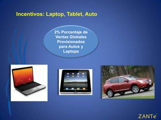 Incentivos: Laptop, Tablet, Auto


               2% Porcentaje de
                Ventas Globales
                 Provisionados
                  para Autos y
                    Laptops
 