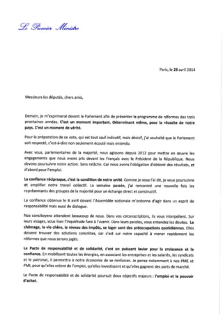 La lettre de Manuel Valls aux député