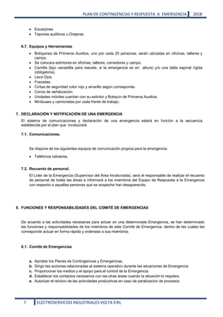 Plan de contingencias y respuestas a emergencias volta 2018 | PDF