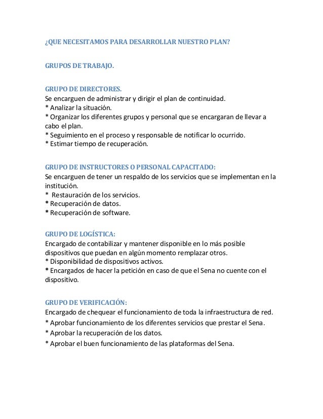 Plan De Continuidad De Negocio