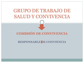 GRUPO DE TRABAJO DE
SALUD Y CONVIVENCIA


COMISIÓN DE CONVIVENCIA

 RESPONSABLE DE CONVIENCIA
 