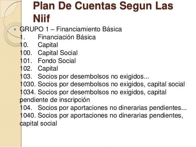 Plan de cuentas segun las niif