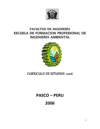 1
FACULTAD DE INGENIERÍA
ESCUELA DE FORMACION PROFESIONAL DE
INGENIERÍA AMBIENTAL
CURRICULO DE ESTUDIOS 2006
PASCO – PERU
2006
 