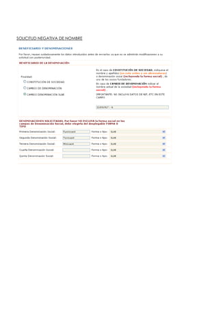 SOLICITUD NEGATIVA DE NOMBRE
 