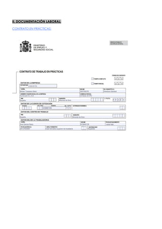 II. DOCUMENTACIÓN LABORAL:
CONTRATO EN PRÁCTICAS:
 