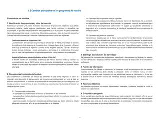 12
1.5 Cambios principales en los programas de estudio
Contenido de los módulos
1. Identificación de ocupaciones y sitios de inserción
Nuestro país presenta una amplia diversidad de procesos de producción, desde los que utilizan
tecnología moderna, hasta sistemas tradicionales; este hecho contribuye a diversificar las
ocupaciones, lo que hace difícil nombrarlas adecuadamente. Con el propósito de utilizar referentes
nacionales que permitan ubicar y nombrar las diferentes ocupaciones y sitios de inserción laboral, los
Comités Interinstitucionales de Formación Profesional decidieron utilizar los siguientes:
Clasificación Mexicana de Ocupaciones (CMO)
La Clasificación Mexicana de Ocupaciones es utilizada por el INEGI para realizar el proceso
de codificación de la pregunta de Ocupación de la Encuesta Nacional de Ocupación y Empleo
(ENOE) y la Nacional de Ingresos y Gastos de los Hogares (ENIGH). La CMO muestra la
división técnica del trabajo y cubre las situaciones derivadas de la problemática del empleo
que, en parte, se manifiesta en ocupaciones específicas, como resultado del autoempleo.
Sistema de Clasificación Industrial de América del Norte (SCIAN-2007)
El SCIAN clasifica las actividades económicas de México, Estados Unidos y Canadá. Es
una clasificación que el INEGI utiliza en los proyectos de estadística económica. De esta
manera se unifica toda la producción de estadística económica entre México, Estados Unidos
y Canadá.
2. Competencias / contenidos del módulo
Las competencias / contenidos del módulo se presentan de una forma integrada, es decir, se
muestran como elemento de agrupamiento las competencias profesionales; en torno a ellas se
articulan los submódulos. El propósito de presentarlas de esta manera es que el docente tenga una
mirada general de los contenidos de todo el módulo. Las competencias / contenidos del módulo se
clasifican en tres grupos:
2.1 Competencias profesionales
Las competencias profesionales del módulo se presentan en dos vertientes:
- Las específicas: deben abordarse desde el submódulo referido sin mantener relación con
otros submódulos.
- Las transversales: representan competencias profesionales que deben abordarse desde
diferentes submódulos, a fin de que se desarrollen en su totalidad.
2.2 Competencias disciplinares básicas sugeridas
Competencias relacionadas con el Marco Curricular Común del Bachillerato. No se pretende
que se desarrollen explícitamente en el módulo. Se presentan como un requerimiento para
el desarrollo de las competencias profesionales. Se sugiere que se aborden a través de un
diagnóstico, a fin de que se compruebe si el estudiante las desarrolló en el componente de
formación básica.
2.3 Competencias genéricas sugeridas
Competencias relacionadas con el Marco Curricular Común del Bachillerato. Se presentan
los atributos de las competencias genéricas que tienen mayor probabilidad de desarrollarse
para contribuir a las competencias profesionales, por lo cual no son limitativas; usted puede
seleccionar otros atributos que considere pertinentes. Estos atributos están incluidos en la
redacción de las competencias profesionales, por lo que no deben desarrollarse explícitamente
o por separado.
3. Estrategia de evaluación del aprendizaje
Se presentan las competencias profesionales específicas o transversales por evaluar, su relación
con los submódulos y el tipo de evidencia sugerida como resultado de la ejecución de la competencia
profesional.
4. Fuentes de información
Tradicionalmente, las fuentes de información se presentan al final de cada módulo sin una relación
explícita con los contenidos. Esto dificulta su utilización. Como un elemento nuevo, en estos
programas se presenta cada contenido con sus respectivas fuentes de información, a fin de que
el docente ubique de manera concisa los elementos técnicos, tecnológicos, normativos o teóricos
sugeridos.
5. Recursos didácticos
Se presentan agrupados por equipos, herramientas, materiales y mobiliario, además de incluir su
relación con cada módulo.
6. Guía didáctica sugerida
Como ejemplo se presentan las guías didácticas por cada contenido del módulo I, a fin de que el
docente pueda desarrollar las propias de acuerdo con su contexto. Las guías incluyen las actividades
de cada fase; para cada una de ellas se describe el tipo de evidencia y el instrumento de evaluación,
así como una propuesta de porcentaje de calificación.
 