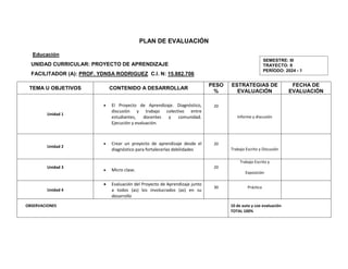 plan de evaluacion en educación 3 semestre | PDF