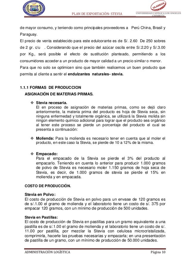 Plan de exportacion de stevia Plan de exportacion de stevia