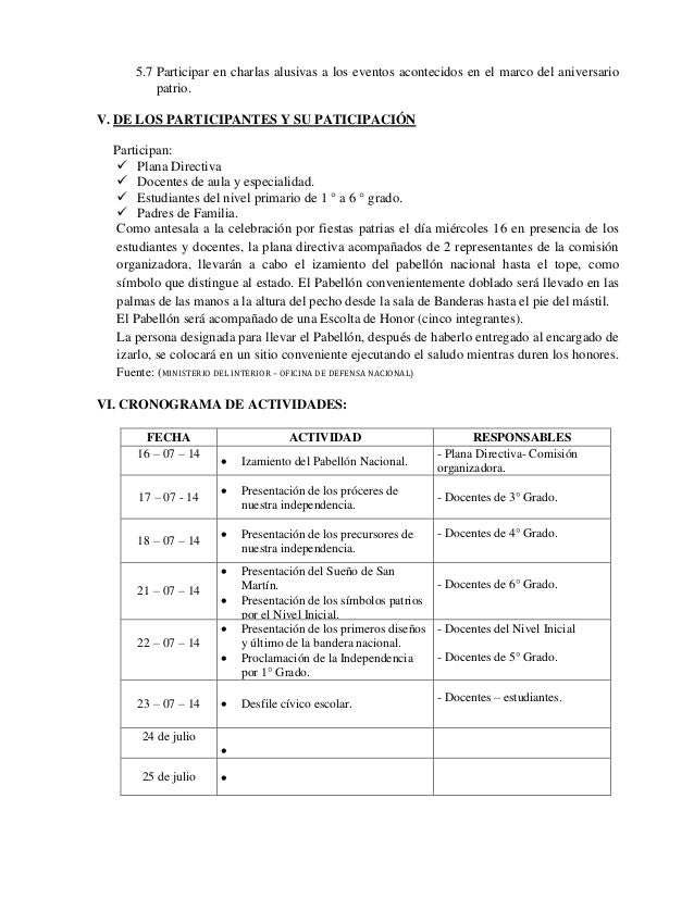 Plan De Fiestas Patrias