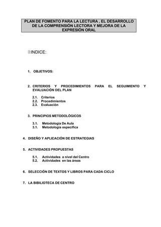 Plan de Fomento de la lectura y desarrollo de la comprensión lectora. | PDF