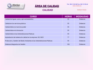 ÁREA DE CALIDAD CALIDAD Tel.: 902 10 54 98 Fax: 902 10 59 44 www.marloz.es   Volver Inicio 