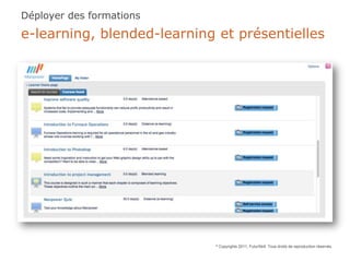 Déployer des formations
e-learning, blended-learning et présentielles




                            ©   Copyrights 2011, FuturSkill. Tous droits de reproduction réservés.
 