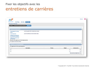 Fixer les objectifs avec les

entretiens de carrières




                               ©   Copyrights 2011, FuturSkill. Tous droits de reproduction réservés.
 