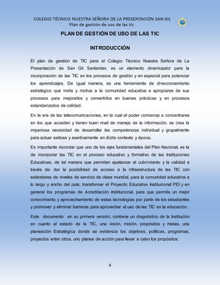 Plan de gestión en tic del colegio técnico nuestra señora de la ...