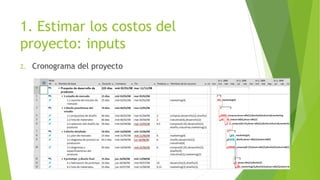 1. Estimar los costos del
proyecto: inputs
2. Cronograma del proyecto
 