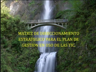 MATRIZ DE DIRECCIONAMIENTO
ESTRATEGICO PARA EL PLAN DE
 GESTION EN USO DE LAS TIC.
 