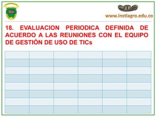18. EVALUACION PERIODICA DEFINIDA DE
ACUERDO A LAS REUNIONES CON EL EQUIPO
DE GESTIÓN DE USO DE TICs
 