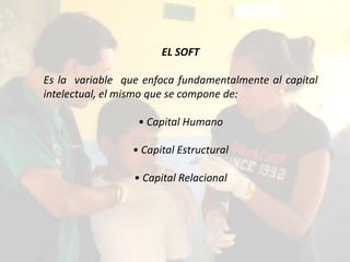 EL SOFT

Es la variable que enfoca fundamentalmente al capital
intelectual, el mismo que se compone de:

                  • Capital Humano

                 • Capital Estructural

                 • Capital Relacional
 