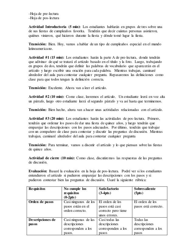 Plan de leccion lectura