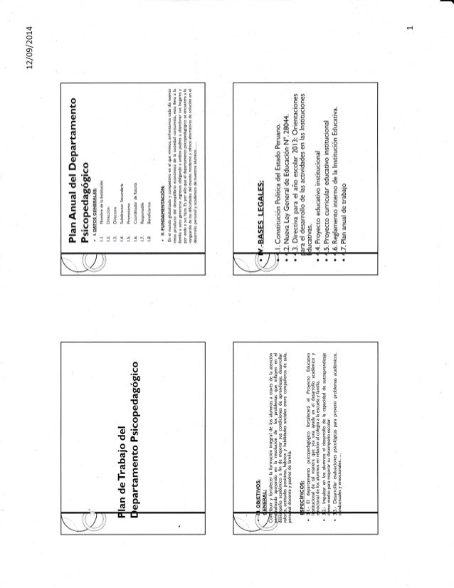 Plan Del Trabajo Del Departamento Psicopedagogico