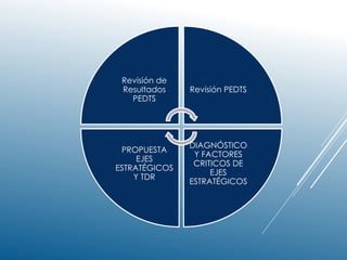 Revisión de
Resultados
PEDTS
Revisión PEDTS
DIAGNÓSTICO
Y FACTORES
CRITICOS DE
EJES
ESTRATÉGICOS
PROPUESTA
EJES
ESTRATÉGICOS
Y TDR
 
