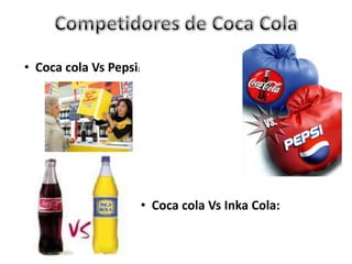• Coca cola Vs Pepsi:
• Coca cola Vs Inka Cola:
 