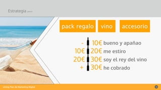 vining Plan de Marketing Digital 14
Estrategia precio
!
10€ - 20€
20€ - 30€
bueno y apañao
me estiro
soy el rey del vino
he cobrado
vino accesoriopack regalo
30€
10€
+
-
 