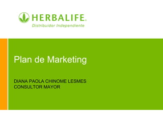 Plan de Marketing
DIANA PAOLA CHINOME LESMES
CONSULTOR MAYOR
 