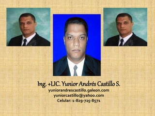 Ing. +LIC. Yunior Andrés Castillo S.
yuniorandrescastillo.galeon.com
yuniorcastillo@yahoo.com
Celular: 1-829-725-8571
 