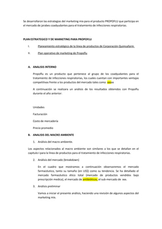 Plan de mkt producto farmaceutico | DOC