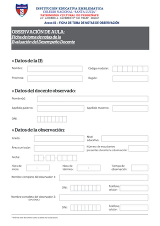 11
Anexo 03 – FICHA DE TOMA DE NOTAS DE OBSERVACIÓN
 