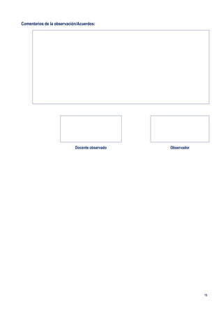 15
Comentarios de la observación/Acuerdos:
Docente observado Observador
 