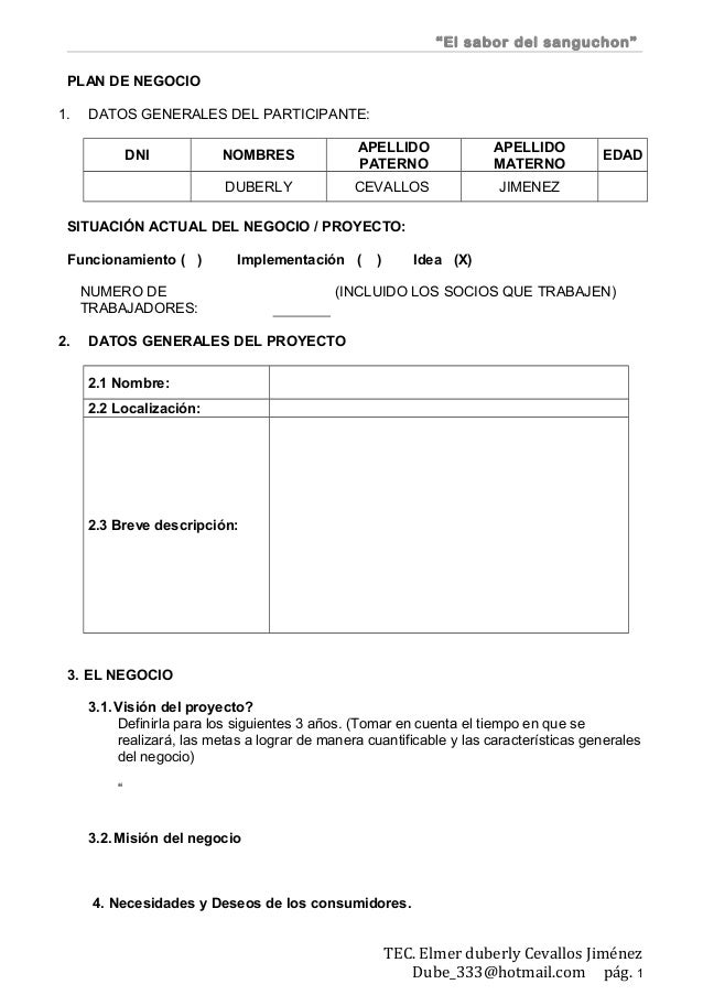 Plan de negocio formato