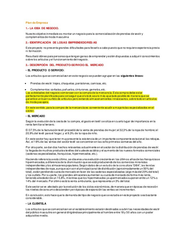 Plan De Negocio De Ropa