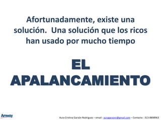 Entonces, El Empleo no es la solución completa¿ Por que ? : Simple y llanamente, siendo Empleados, si contamos con el Tiempo, no tendríamos el Dinero, y así no podríamos subsistir. Por el contrario, como hacemos la mayoría de personas, subsistimos masNO VIVIMOS LA VIDA.  O tenemos el uno, o tenemos el otro.Conclusión : Así, nunca seremos libres ni realmente prósperos.Aura Cristina Garzón Rodríguez – email : auragarzonr@gmail.com – Contacto : 313-8898963