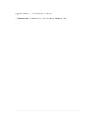 [12] Cifras tomadas de ANDI, crecimiento de vehículos
[13] La Estrategia del Océano Azul, W. Chan Kim y Renée Mauborgne, 2005
 