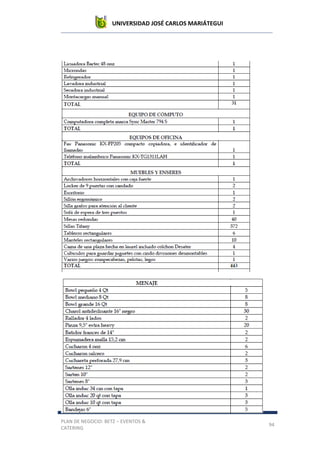 UNIVERSIDAD JOSÉ CARLOS MARIÁTEGUI
PLAN DE NEGOCIO: BETZ – EVENTOS &
CATERING
94
 