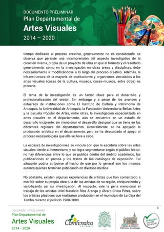 Plan Departamental de Artes  Visuales 2014 - 2020  Documento Preliminar