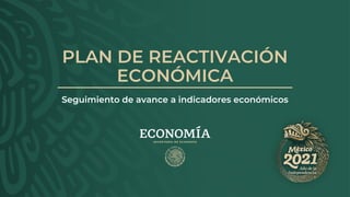 PLAN DE REACTIVACIÓN
ECONÓMICA
Seguimiento de avance a indicadores económicos
 