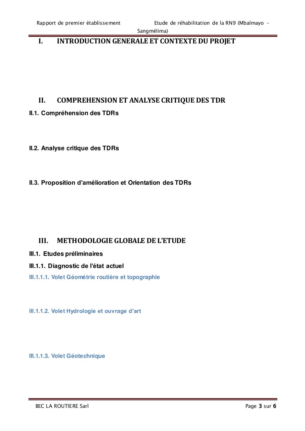 Plan de redaction du rapport de premier etablissement rn9