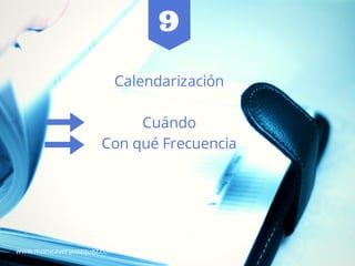 Calendarización
Cuándo
Con qué Frecuencia
www.monicaveravazquez.com
9
