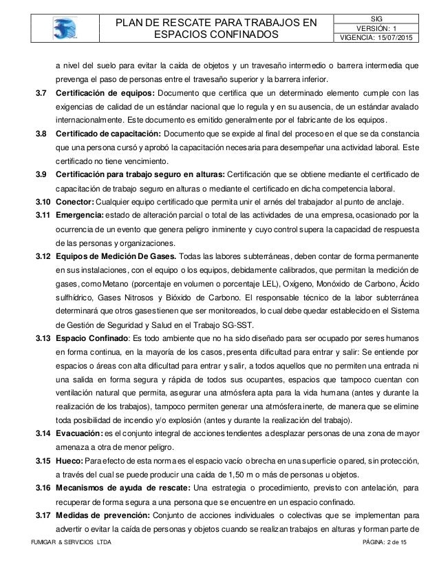 Plan de rescate espacios confinados final willi Plan de rescate espacios confinados final willi