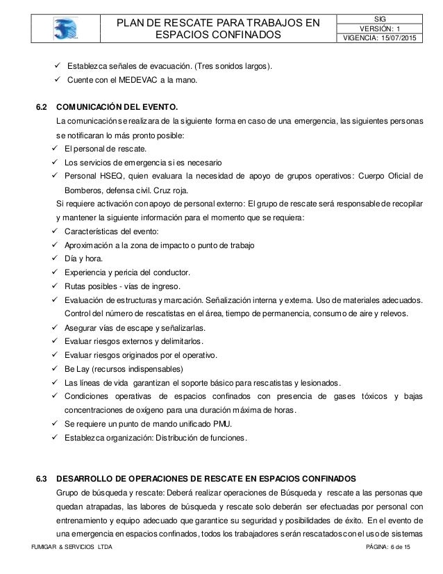 Plan de rescate espacios confinados final willi Plan de rescate espacios confinados final willi