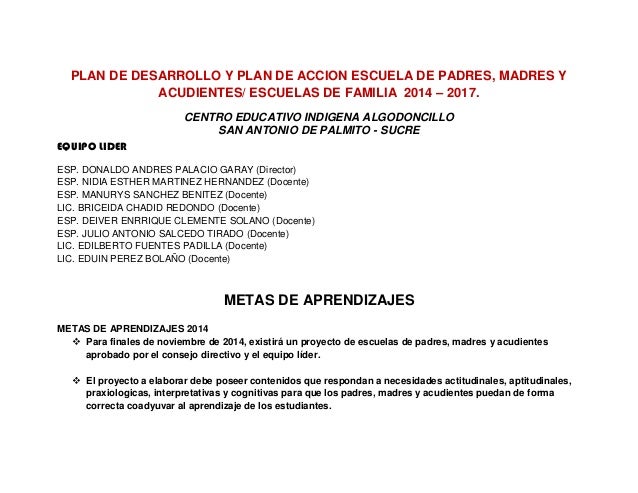 Modelo De Plan De Escuela De Padres